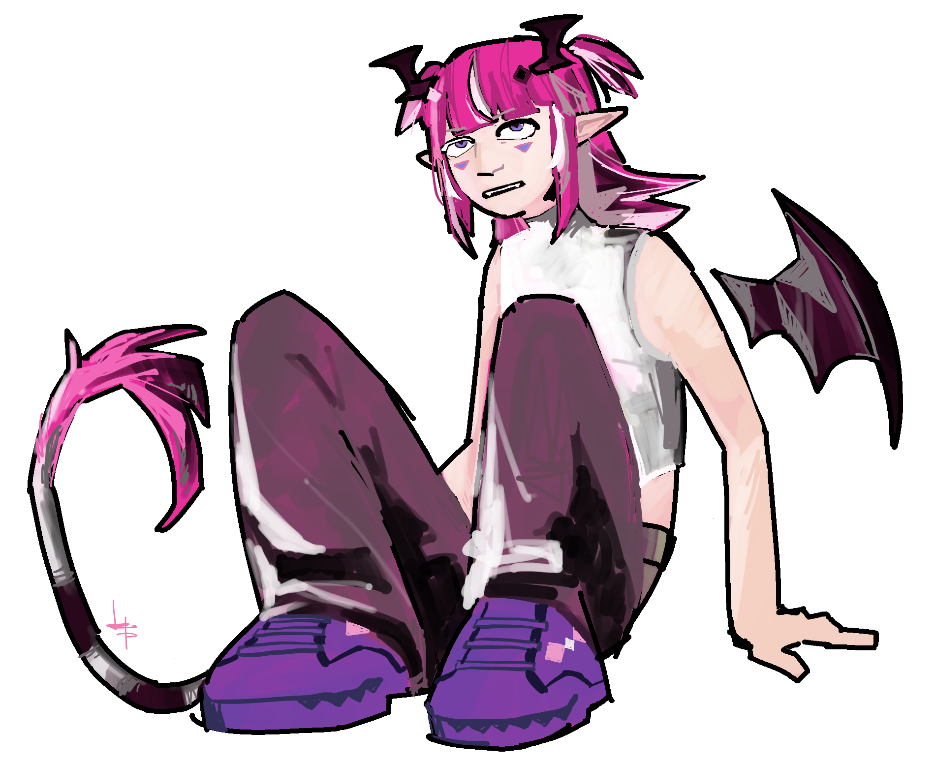 fanart of vtuber camila sitting with her knees drawn up.
